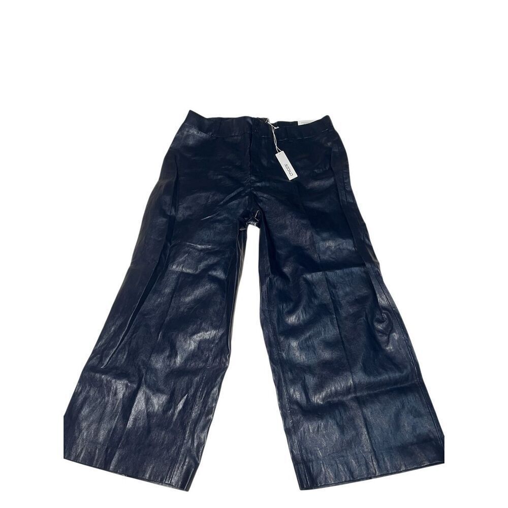 Chico’s faux leather navy blue wide leg cropped pants 16 3R